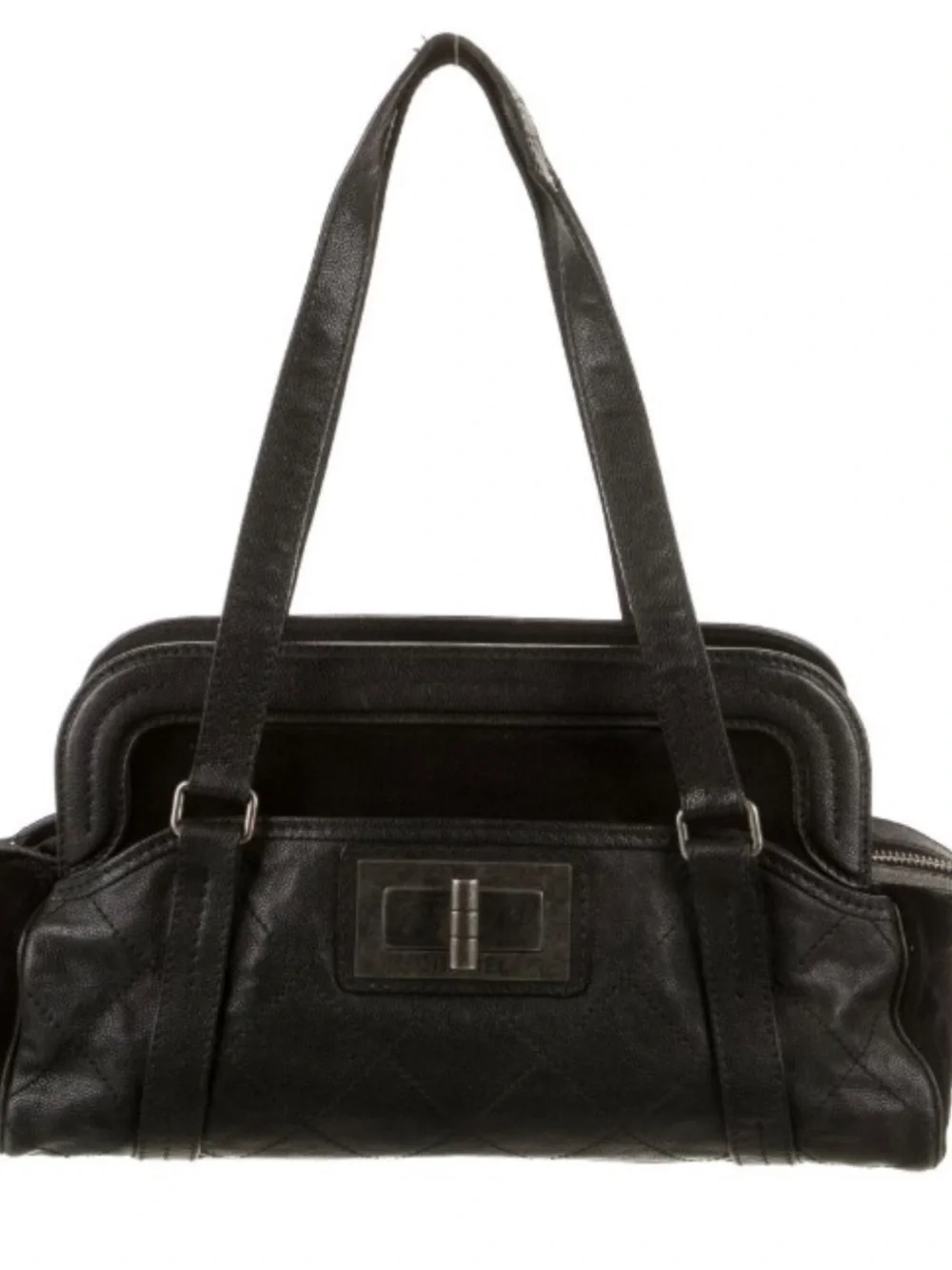 CHANEL Black Leather Shoulder Bag with Top Handles